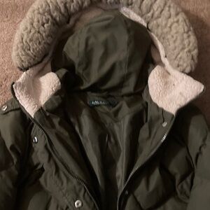 Ralph Lauren Olive Green Quilted Hooded Puffer Coat with Sherpa Trim